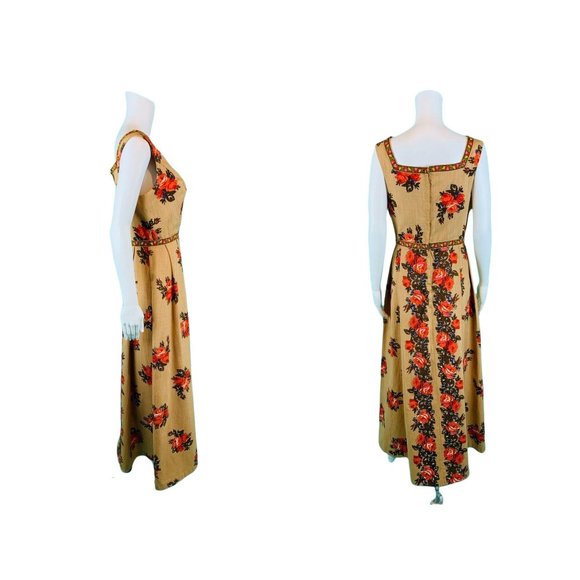Vintage 70s Maxi Dress Womens Small Floral Rose Print V-neck Lanzillotti Boho - Picture 9 of 9